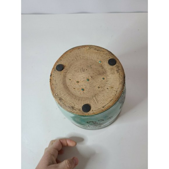 Engraved Etched Flower Green Clay Planter Modern - Picture 4 of 6